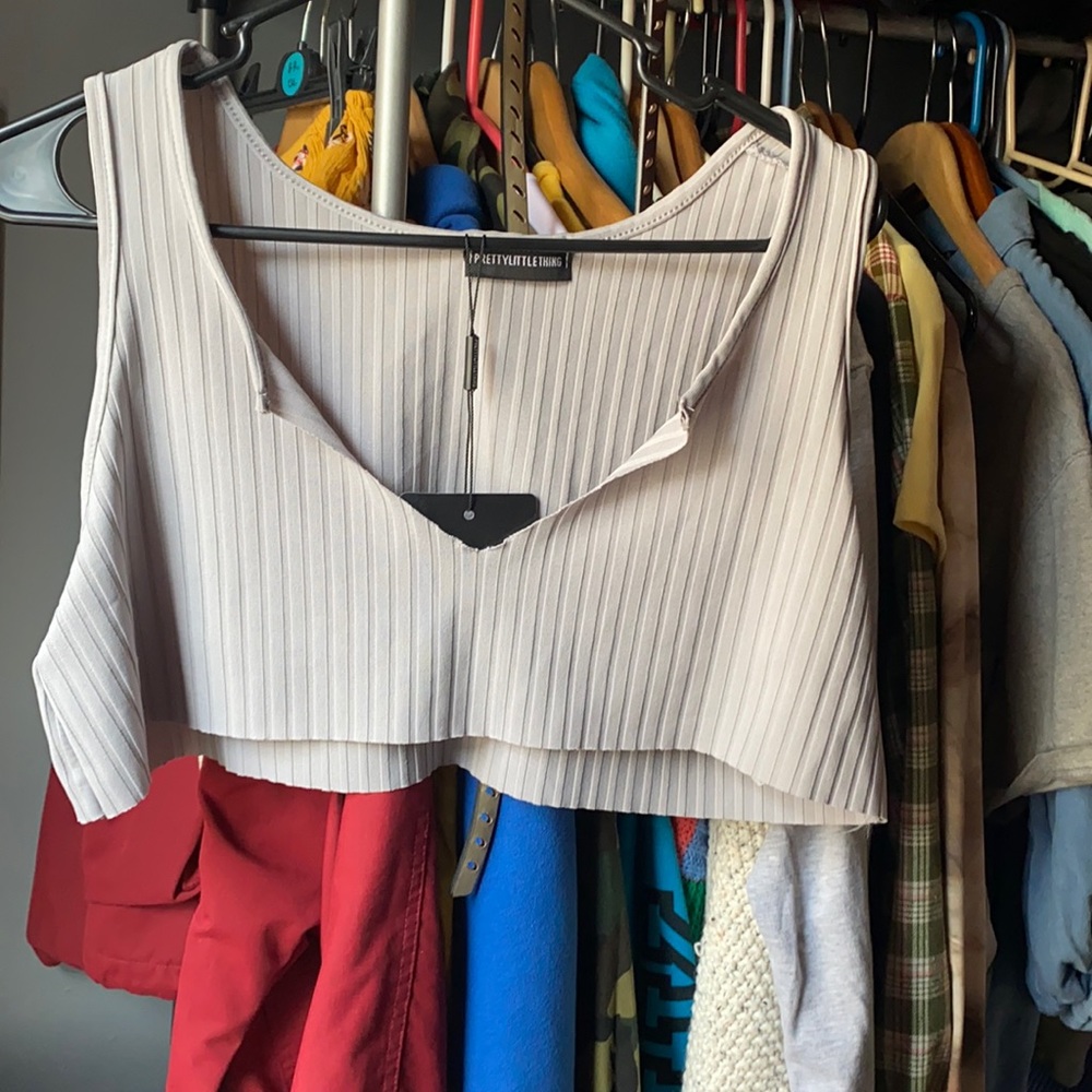 V neck cut grey crop top